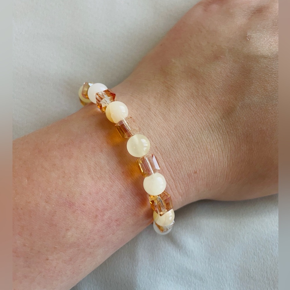 Handmade Champagne Square and White Quartz Bracelet